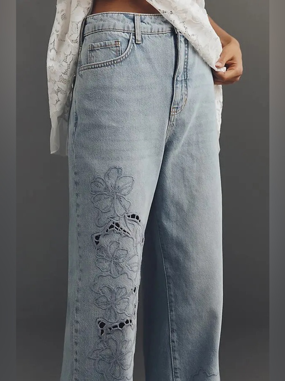 Pilcro Austyn High Rise Wide Leg Floral Cut Out Jeans - Picture 3 of 7